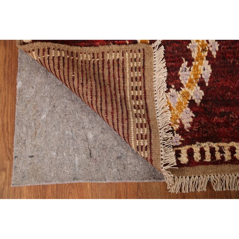 Hand Knotted Oriental 100% Wool Carpet Modern Tribal Red Moroccan Area Rug - 8' 3'' X 5' 3''