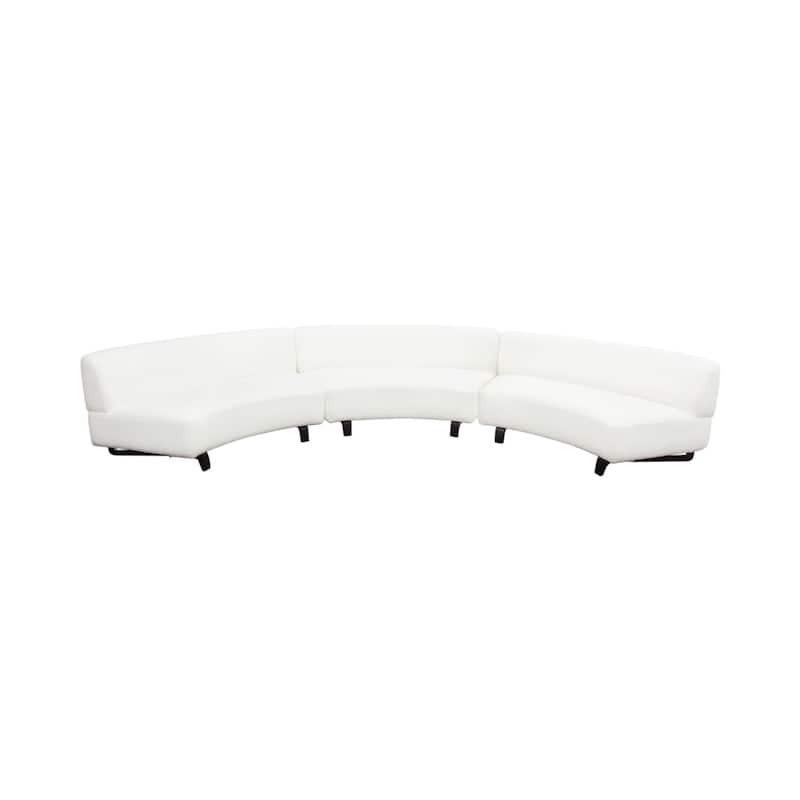 Ikka 3pc Curved Modular Sofa, White Faux Shearling, Black Wood Base