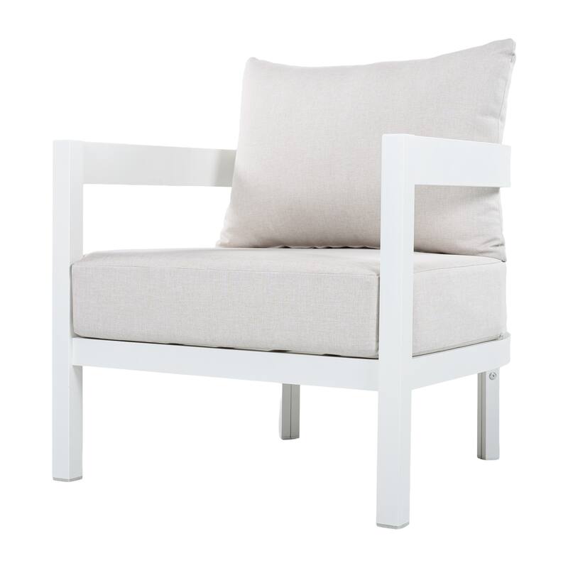 Christopher Knight Home - Modern 4-Piece Outdoor Aluminum Patio Conversation Set with Oval Glass Coffee Table & Thick Cushions