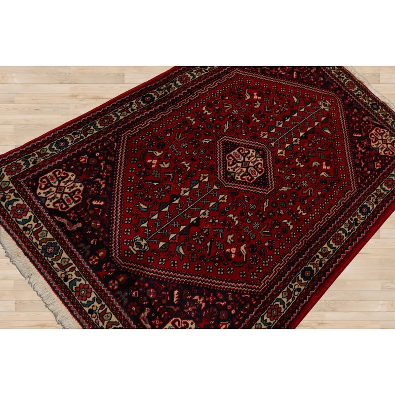 3'3''x5 Hand Knotted Wool Red Abadeh Traditional Rug - 3' 3'' x 5'