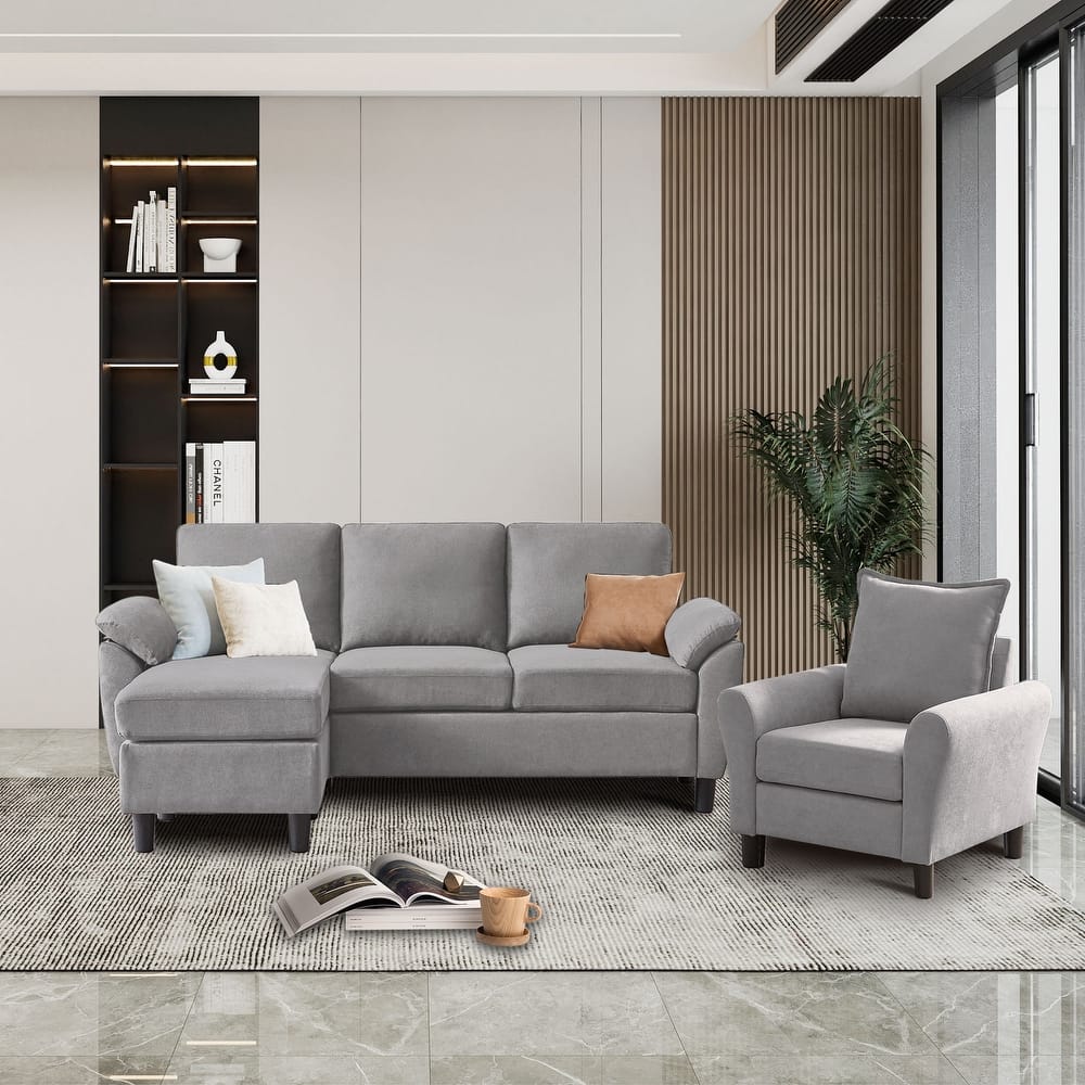 3-Piece Living Room Sectional Sofa Set with Chair and Ottoman