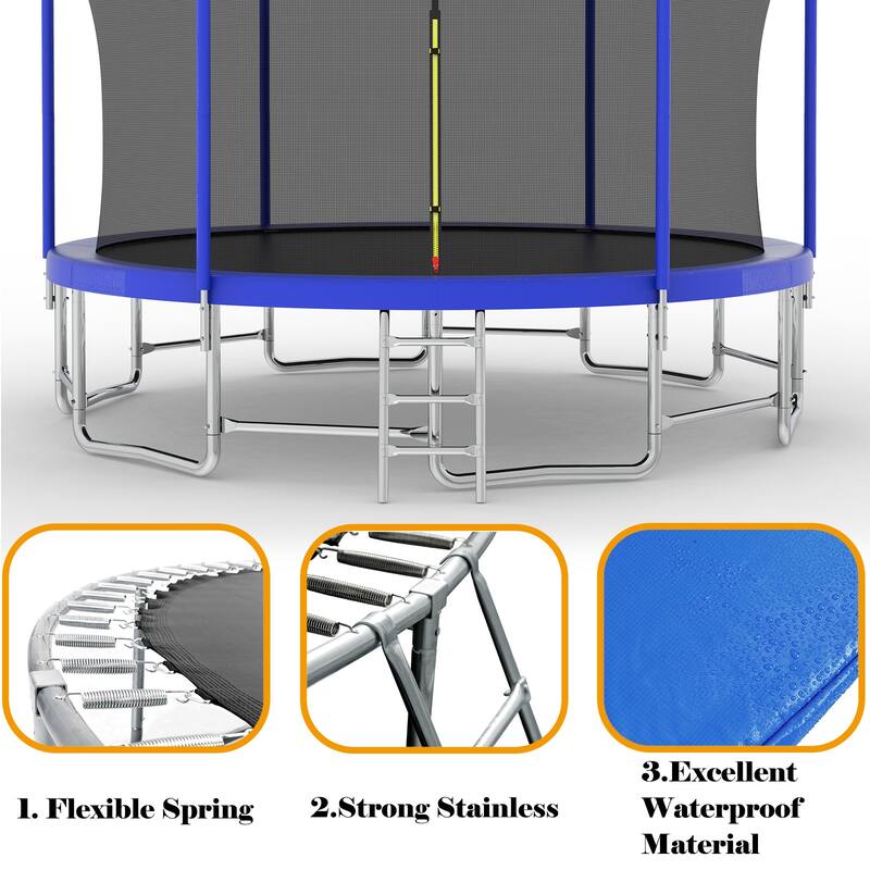 16FT Trampoline with Balance Bar & Basketball Hoop&Ball, ASTM Approved Reinforced Type Outdoor Trampoline
