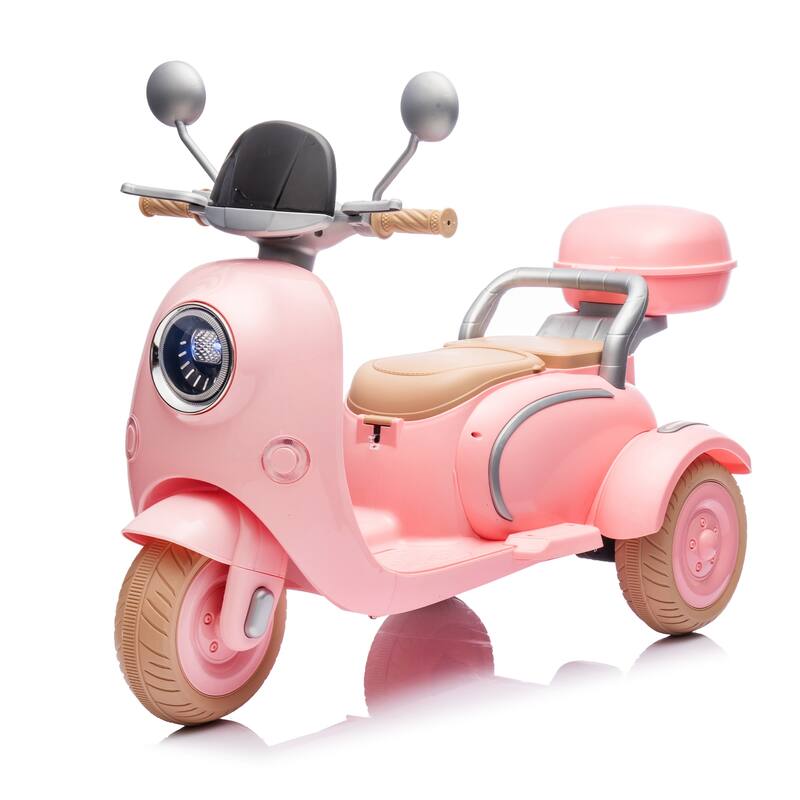 12V Ride-On Two-Seater Motorcycle for Kids, Three-Wheel Design, USB, Bluetooth, Adult Seat Flip, and Storage for Ages 3-6.