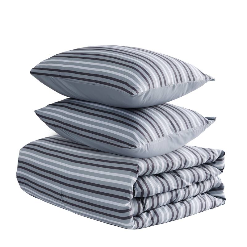 Year-Round Printed Stripe Microfiber Comforter Set