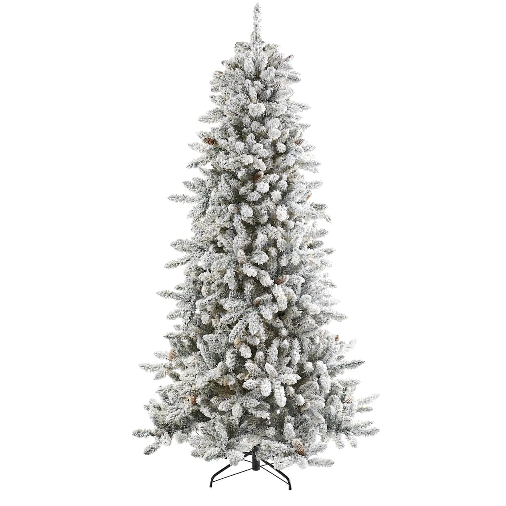 7.5' Flocked Livingston Fir Artificial Christmas Tree with Pine Cones