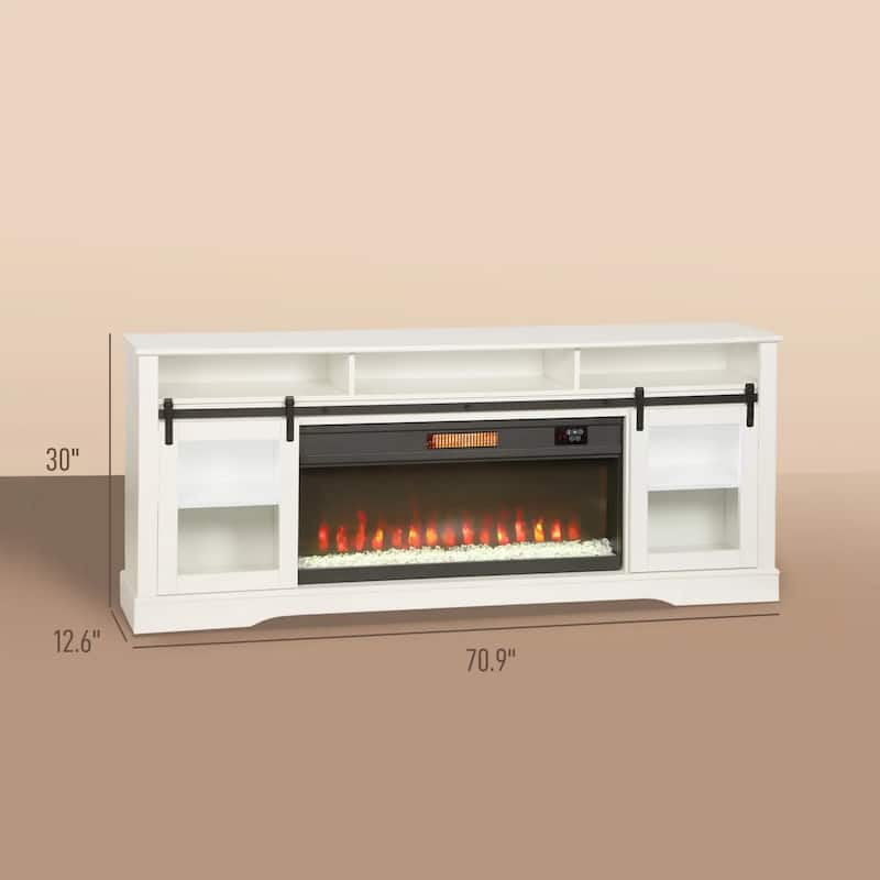 70.9" Electric Fireplace TV Stand with Open Storage and Side Cabinets