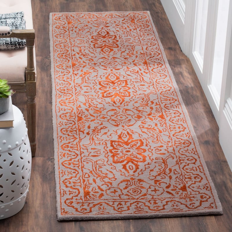 SAFAVIEH Handmade Glamour Dolors Modern Viscose Rug - 2'3" x 8' Runner - Grey/Rust
