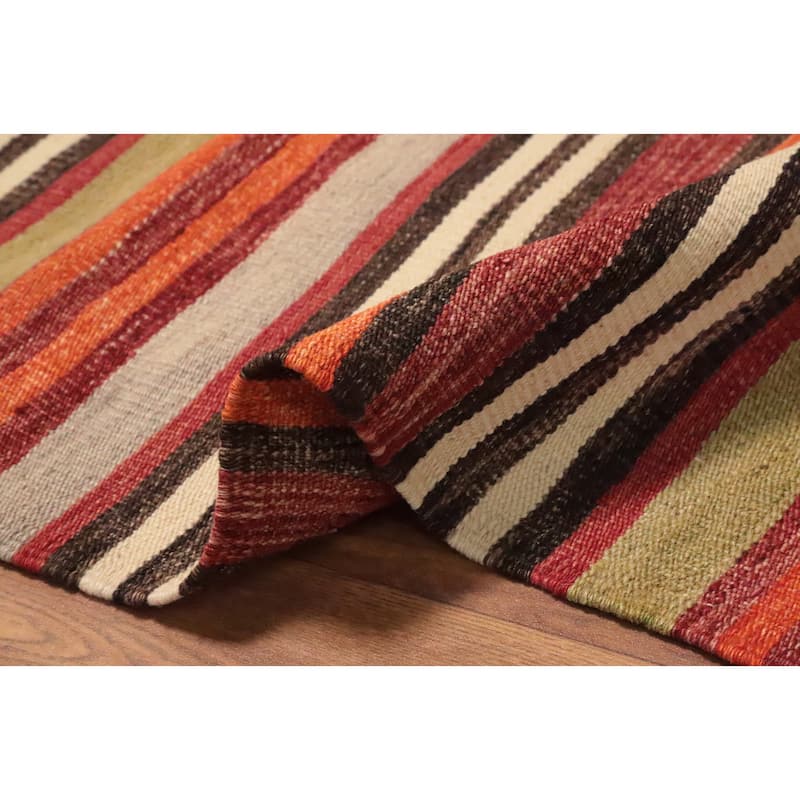 Hand Woven Oriental 100% Wool Carpet Southwestern Geometric Multi-Colored Kilim Area Rug - 10' 3'' X 5' 3''