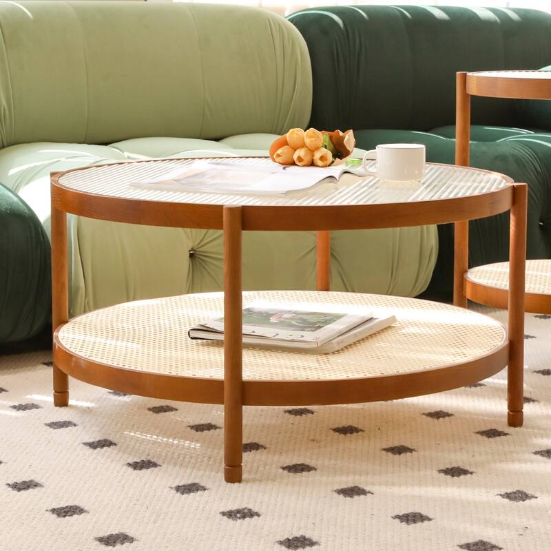 Modern Farmhouse Living Room Coffee Table,Stylish and Elegant Nesting Round Wooden Table,Side End table for Living Room - Brown
