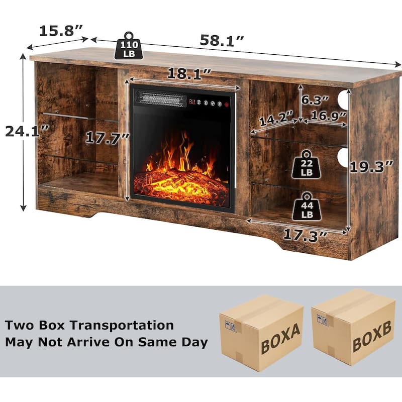 Bossin 58" Fireplace TV Stand with 18'' Electric Fireplace,Modern Entertainment Center for 65'' TVs,TV Cabinet