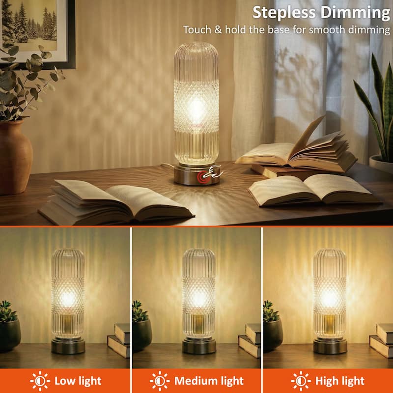 11.6'' Touch Control Glass Table Lamp with Antique Bronze Base, UL Listed, bulb not included - Bedside & Accent Lamp
