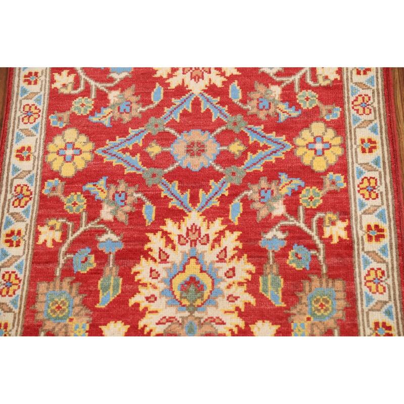 Red Floral Kazak Oriental Foyer Rug Handmade Traditional Wool Carpet - 2'0" x 3'0"