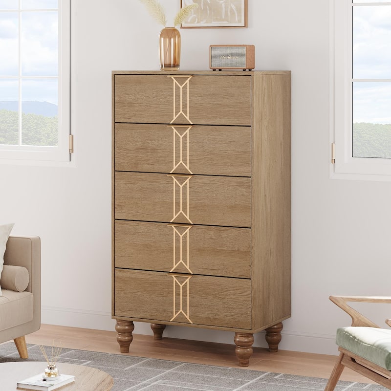 Wooden 5 Drawer Dresser with Deep Drawers - Wood