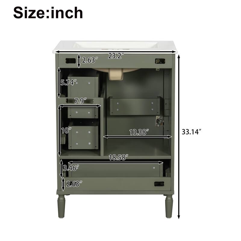 GDFStudio - Fernwell Transitional Freestanding Bathroom Vanity Cabinet with Ceramic Sink, Soft Close Drawers & Door Storage