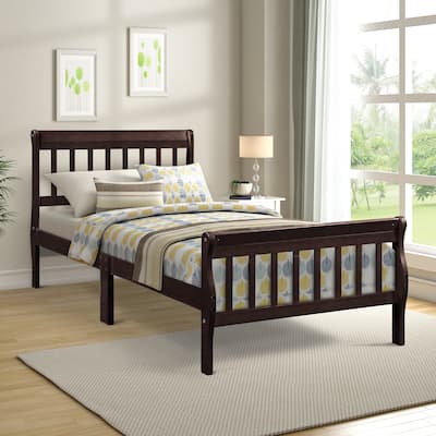 Wood Platform bed Twin bed Frame Panel bed Mattress Foundation Sleigh bed with Headboard/Footboard/Wood Slat Support