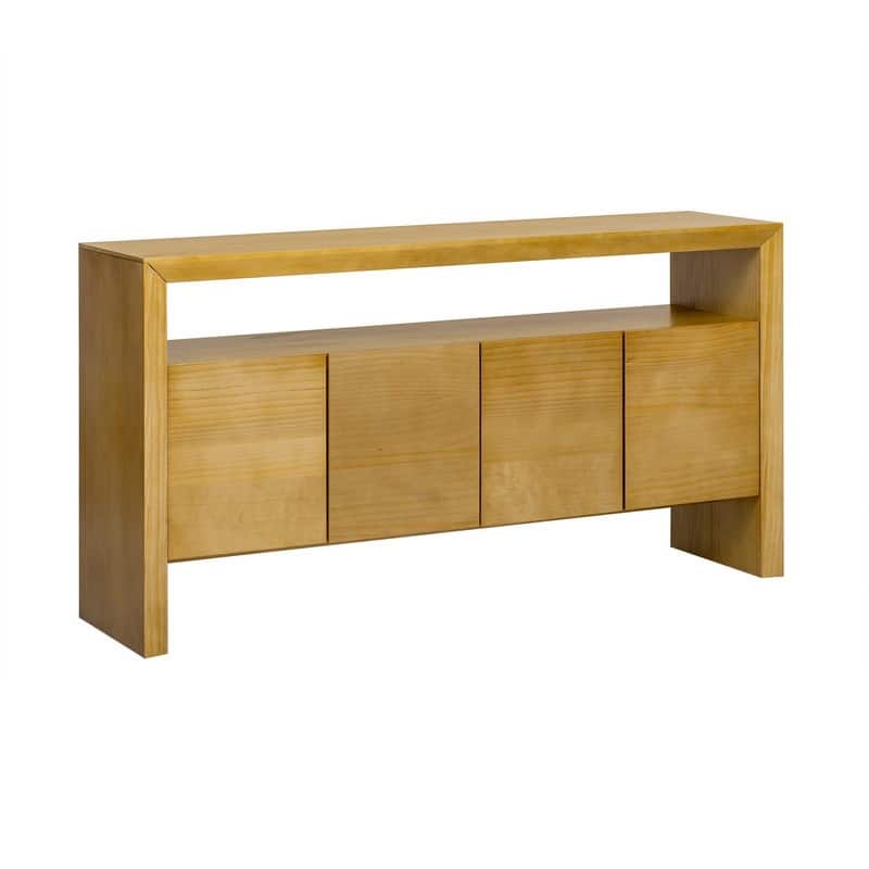 Modern Solid Wood Veneer Sideboard with Open Shelf for Stylish Home Storage Solutions