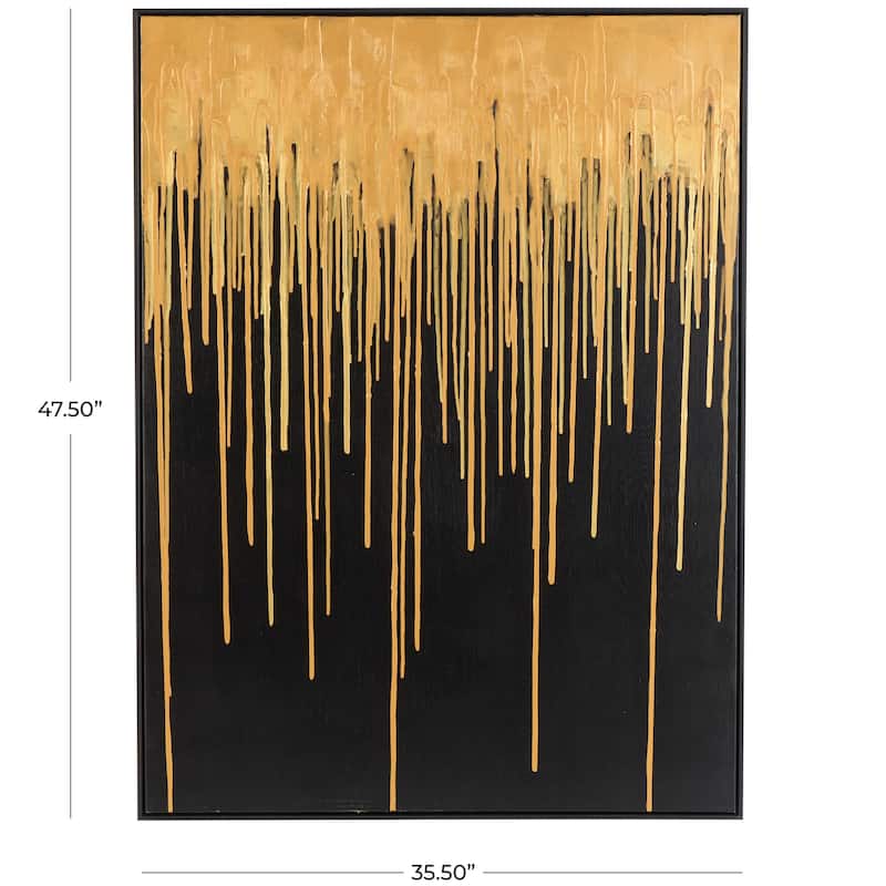 Gold Canvas Melting Drip Abstract Framed Wall Art with Black Frame