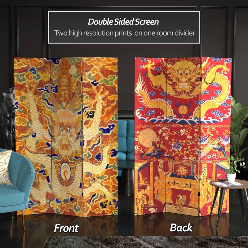Handmade 6' Dragon of the Red Chamber Double Sided Room Divider