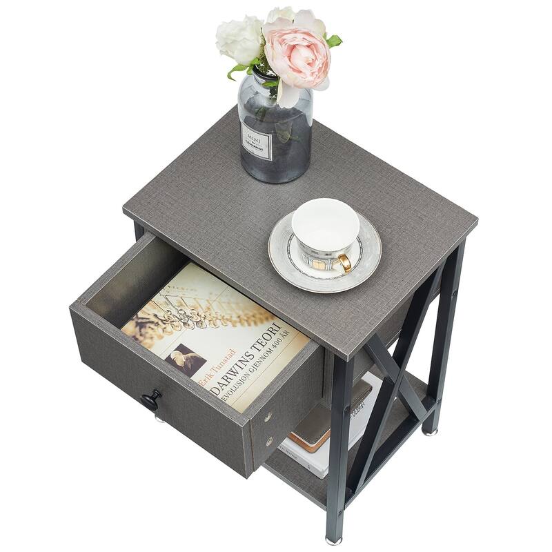 VECELO Mid Century Modern Nightstand with Storage Shelves, Set of 2 Nightstands, End Table/Side Table