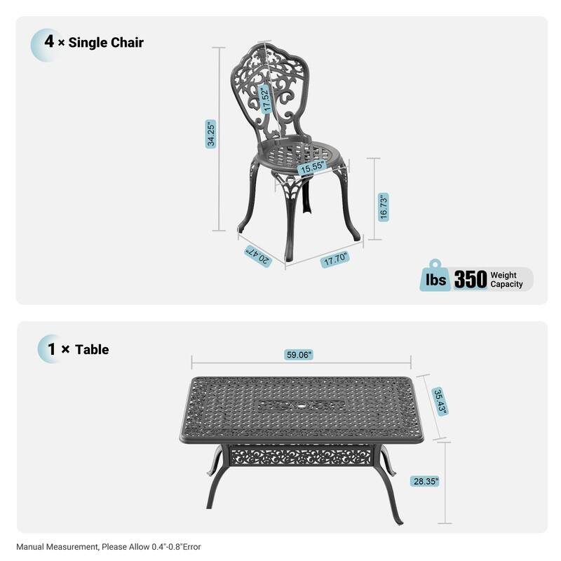 Traditions 5-Piece Patio Outdoor Dining Set with 4 Dining Chairs and Rectangular Dining Table, Rust Free