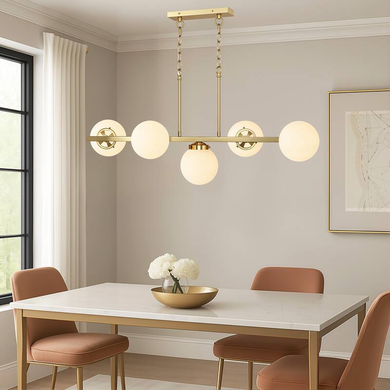 GetLedel 5-Light Kitchen Island Linear Pendant with Glass Globe Shades