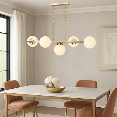 GetLedel 5-Light Kitchen Island Linear Pendant with Glass Globe Shades