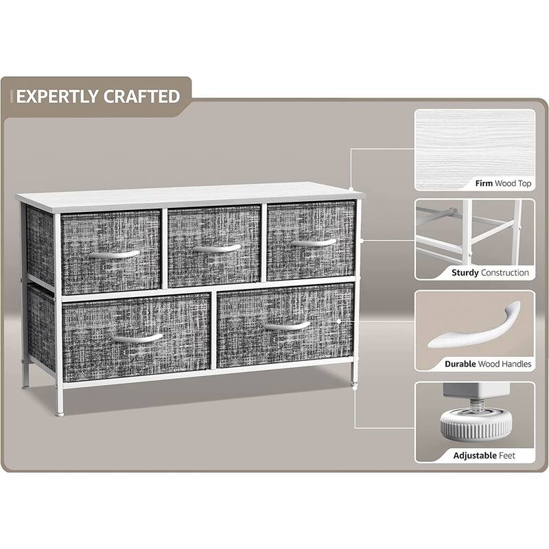 Dresser w/ 5 Drawers Furniture Storage Chest for Home, Bedroom