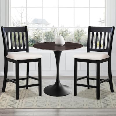 Modern Solid Wood 2 Piece Bar Dining Chair Set with Cushions, Slatted Backrest for Dining Room Kitchen Living Room Bedroom