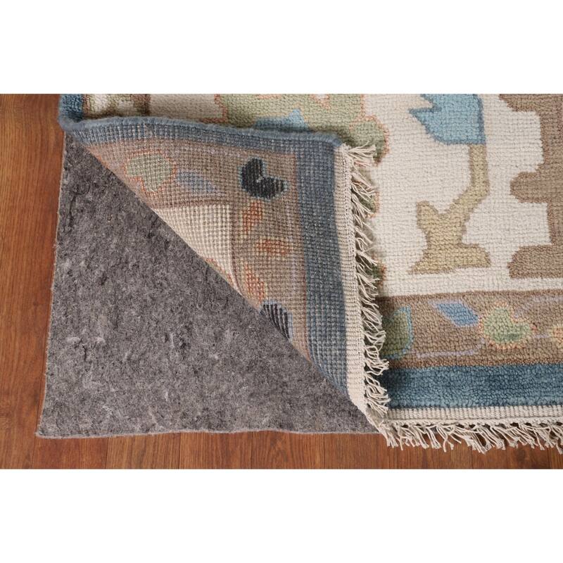 Floral Blue Oushak Oriental Area Rug Handmade Wool Carpet - 9'0"x 11'10"