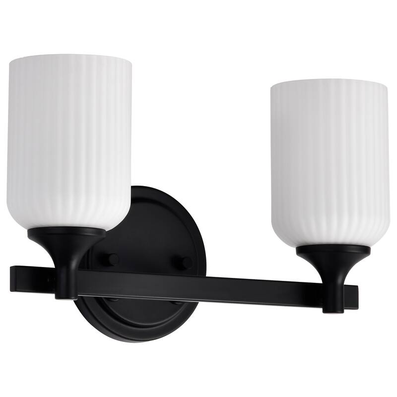 Solara 2 Light Vanity Matte Black Finish Frosted Ribbed Glass - Matte Black - Matte Black
