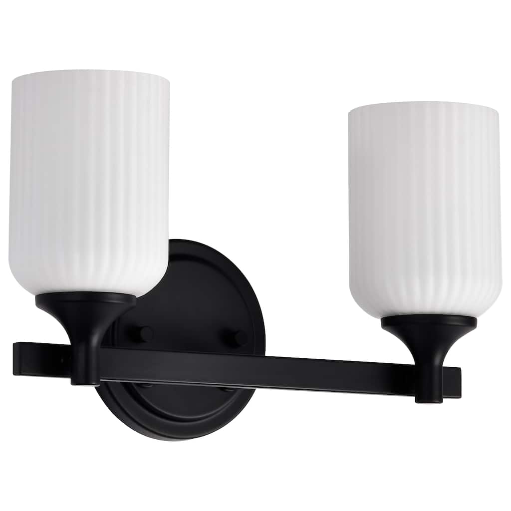 Solara 2 Light Vanity Matte Black Finish Frosted Ribbed Glass - Matte Black