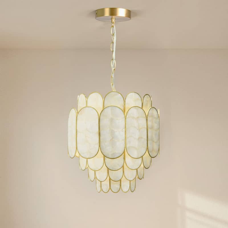 4-Tier Capiz and Metal Chandelier - Gold