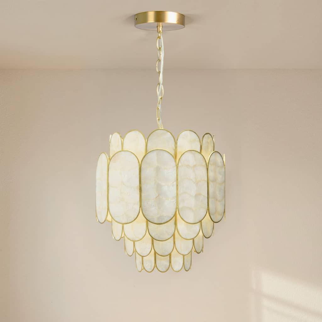 4-Tier Capiz and Metal Chandelier