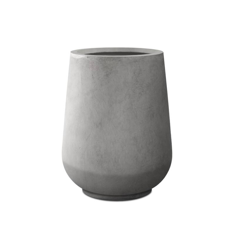 Kante Round Lightweight Concrete and Weather Resistant Fiberglass Indoor Outdoor Planter with Drainage Hole - Natural Concrete