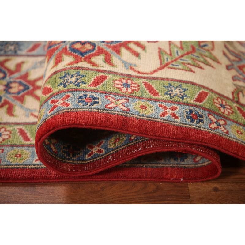Red Geometric Kazak Area Rug Handmade Wool Carpet - 7'11" x 9'11"