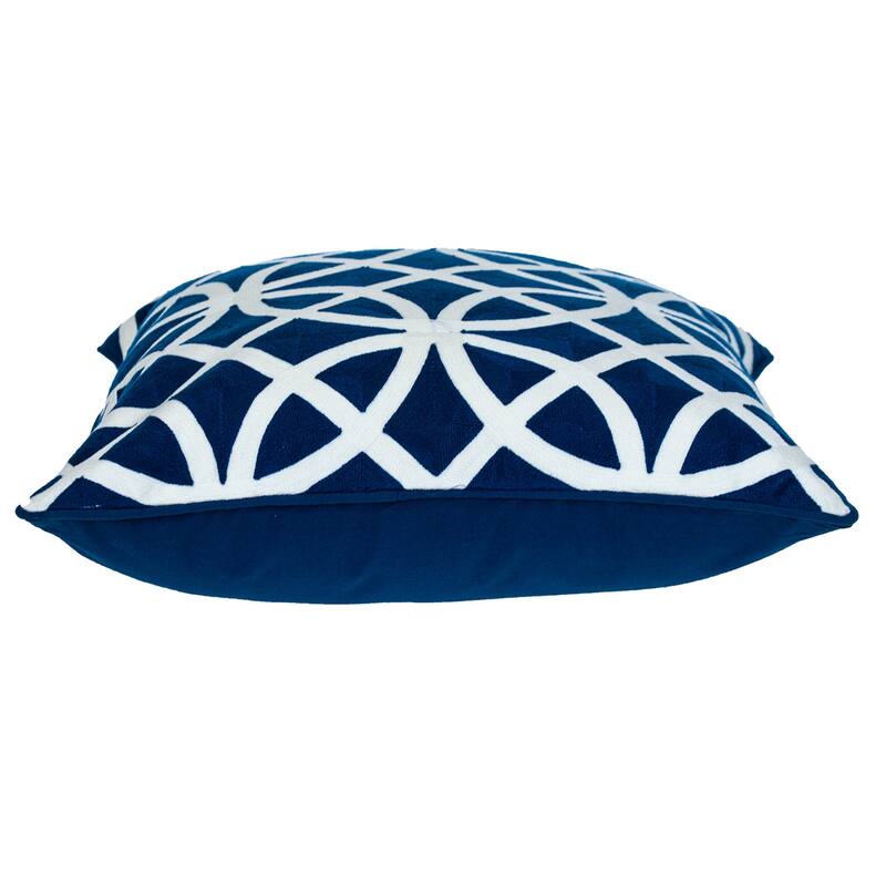 HomeRoots 18" X 18" Blue 100% Cotton Geometric Zippered Pillow