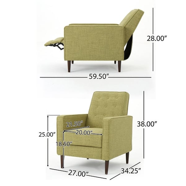 dimension image slide 4 of 9, Mid-Century Modern Fabric Recliner Chair with Birch Legs by Christopher Knight Home