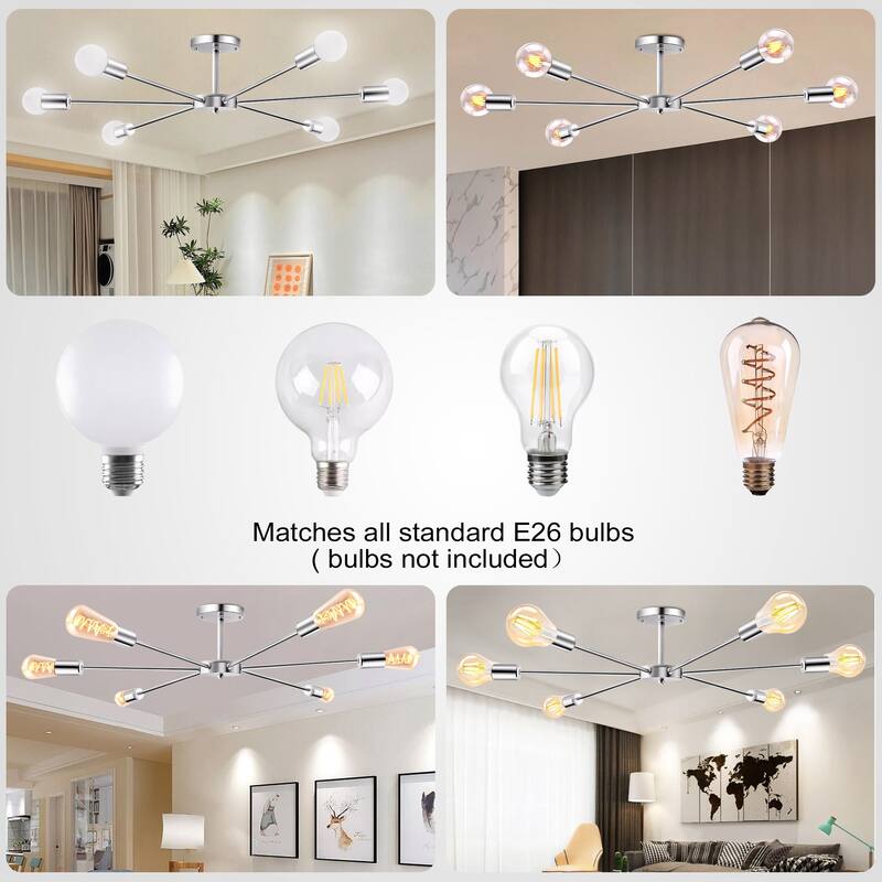 22.44 in. 6-Light Modern Semi- Flush Mount Ceiling Light with No Bulbs Included - 22.44''