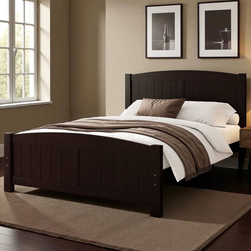 Solid Wood Platform Bed Frame with Support Slats, Strong Structure, No Box Spring Needed Modern Bedroom Furniture - Espresso - Full