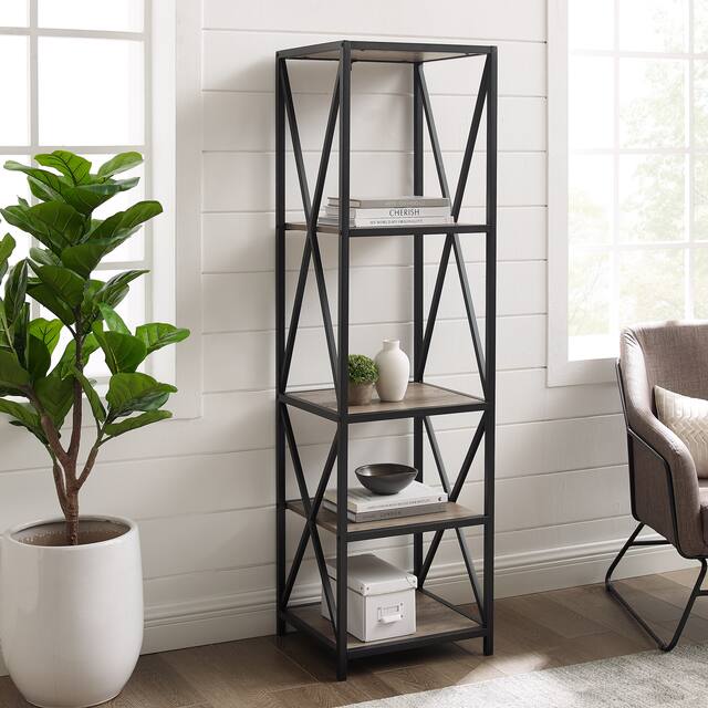 Middlebrook Hattie X-frame Tower Bookshelf - Grey Wash