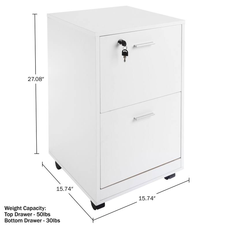 Lavish Home 2-Drawer File Cabinet with Lock and Rolling Wheels