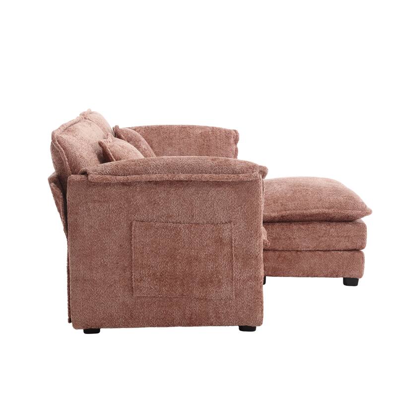 76'' Oversized Chenille Loveseat Sofa with Movable Ottoman Small Sofa for Apartment