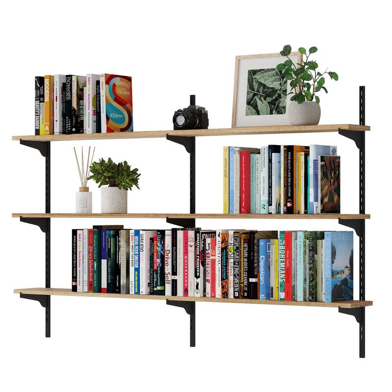 Wallniture Turin 54" Wall Mounted Shelves with Adjustable Brackets, Floating Shelves for Living Room & Office Decor, 2,3,4 Tier