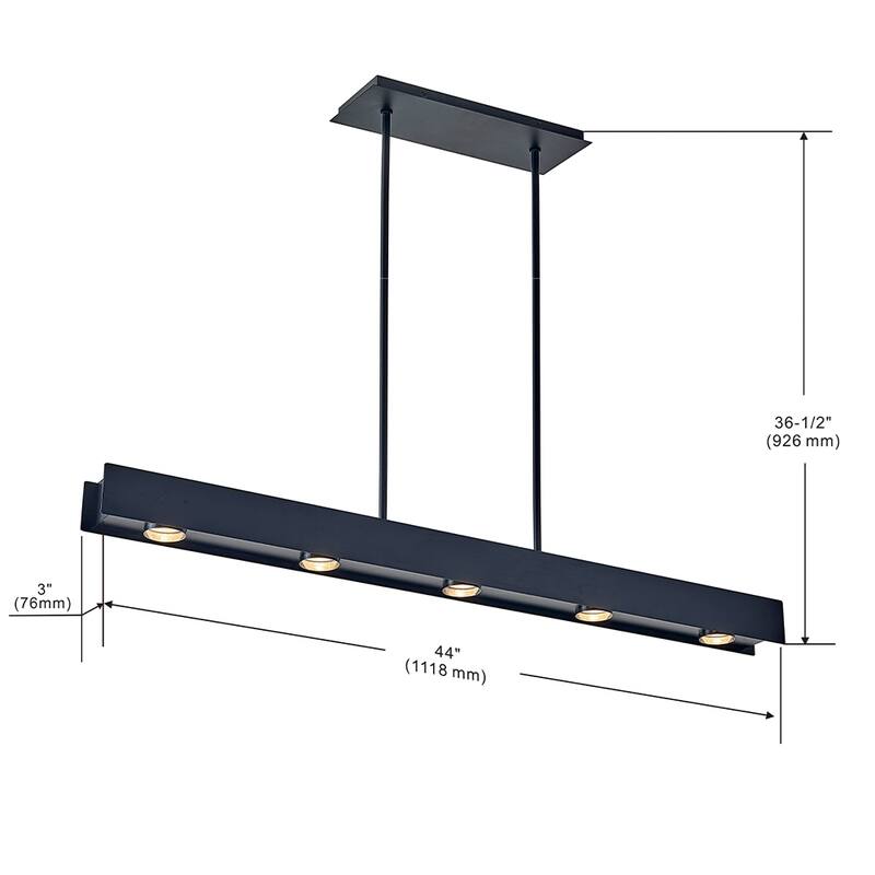 5 Lights 44 inch linear black finish chandelier
