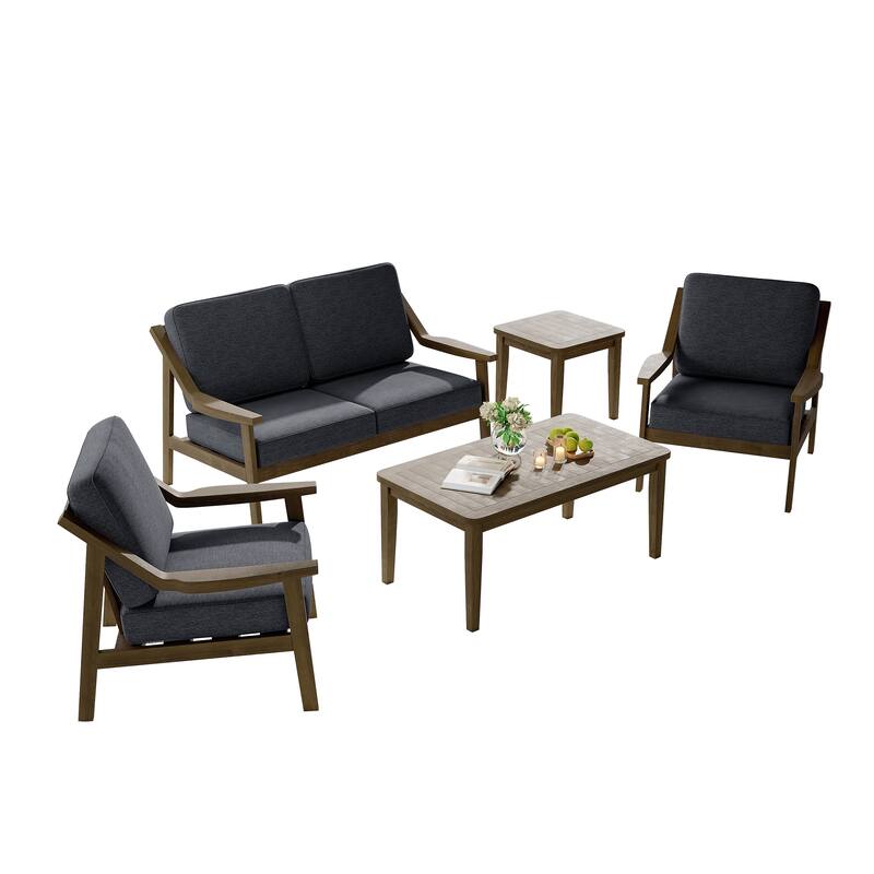 5-Piece Outdoor Sectional Wood Conversation Set with Table