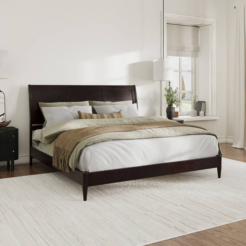 Valencia Solid Wood Low Profile Sleigh Platform Bed - Espresso - King