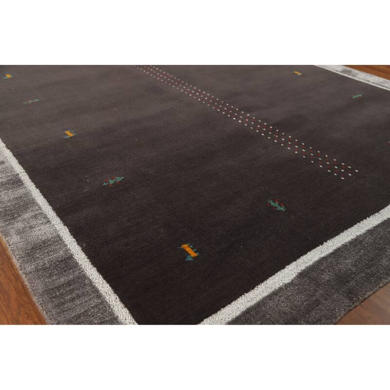 Hand Knotted Oriental 100% Wool Carpet Tribal Tribal Greys & Charcoal Gabbeh Area Rug - 7' 10'' X 5' 5''