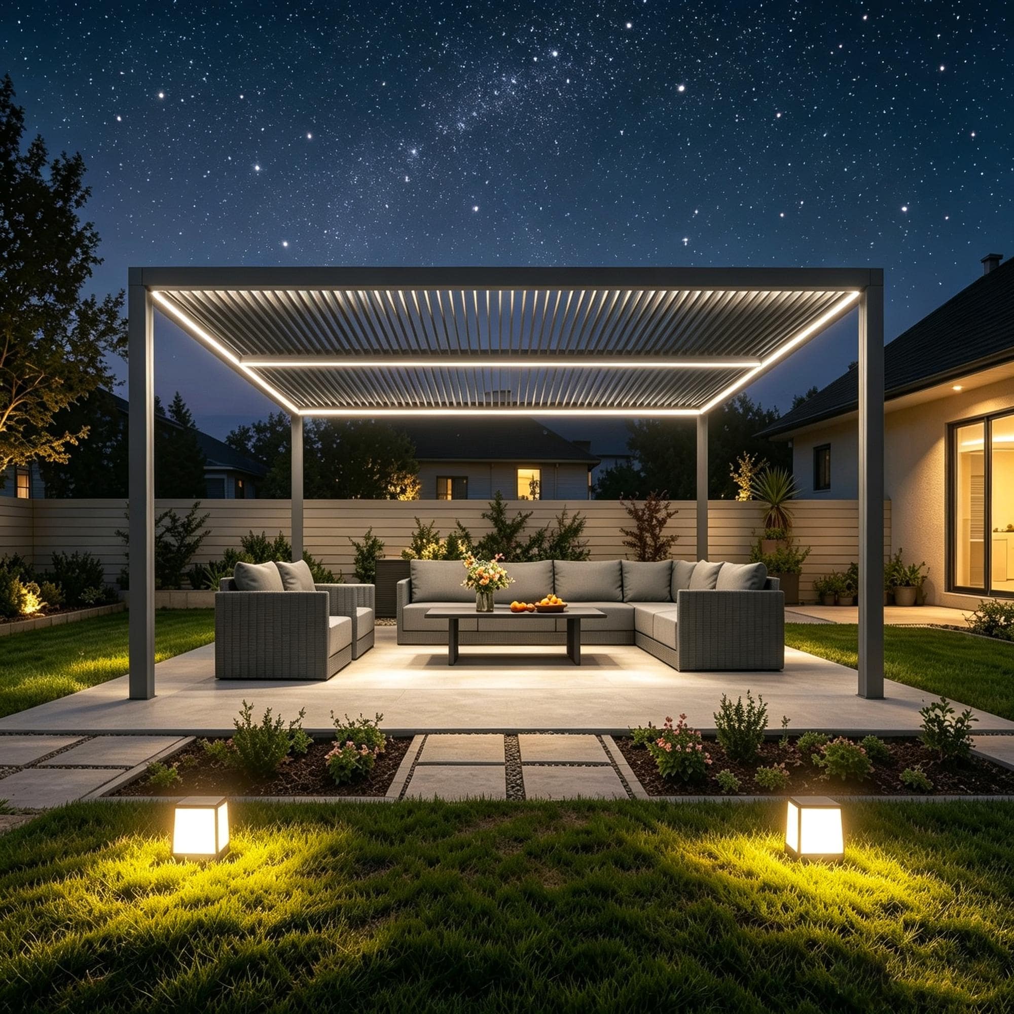 PURPLE LEAF Gray Louvered Pergola Outdoor Aluminum Pergola with Adjustable Roof for Patio Grey Hardtop Gazebo