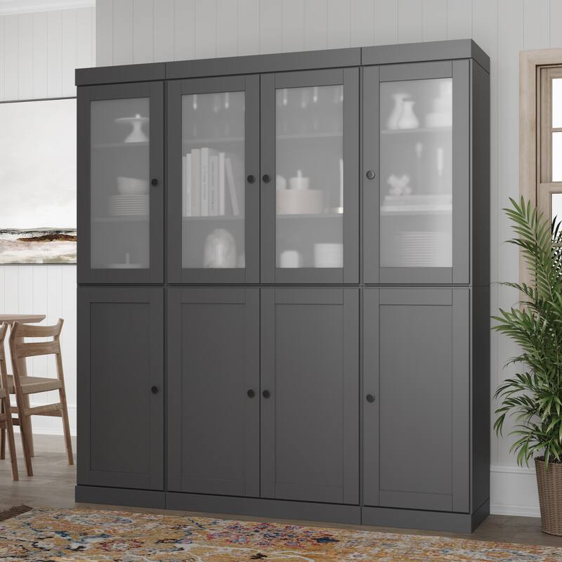 Palace Imports 100% Solid Wood 65" Pantry Cabinet with Frosted Glass, Shaker Doors and Adjustable Shelves - Gray