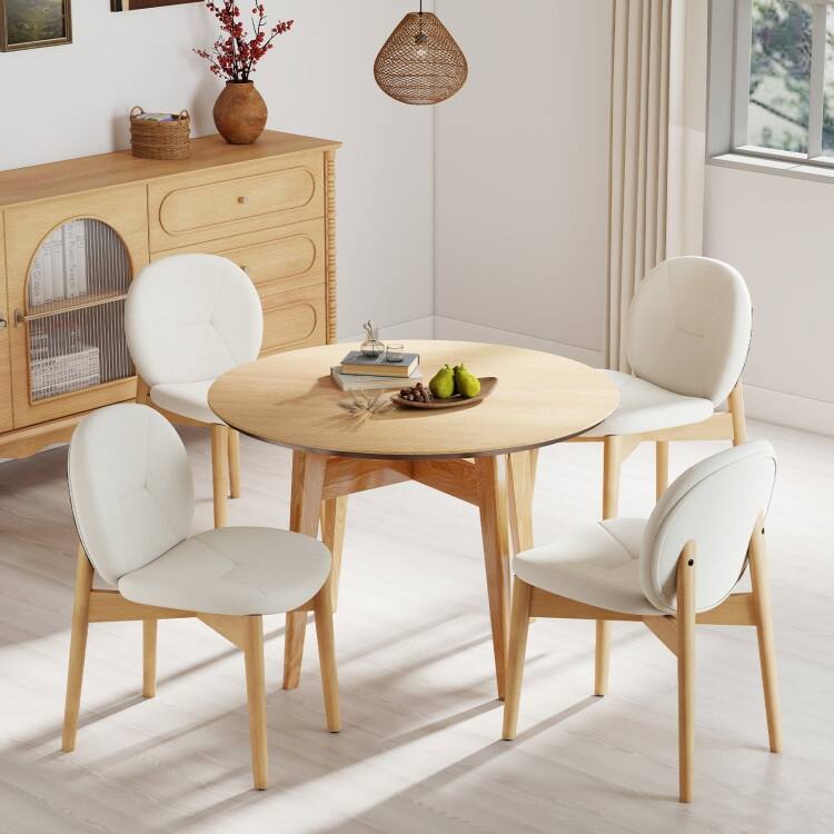 White-Natural Rubber Wood Dining Chair Set of 2 with Boucle Cushion and Ergonomic Design - 20" x 24" x 33"